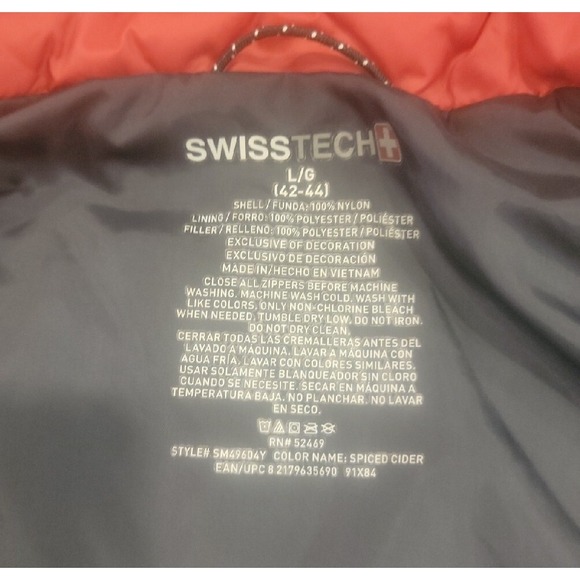 Swiss Tech Men's Large (42-44)  Nylon Puffer Vest Full Zip Jacket - Picture 6 of 7